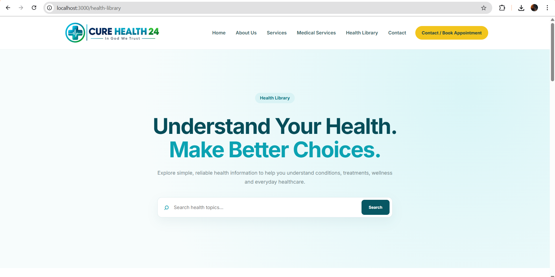 Cure Health 24 healthcare website developed by Brothers Light